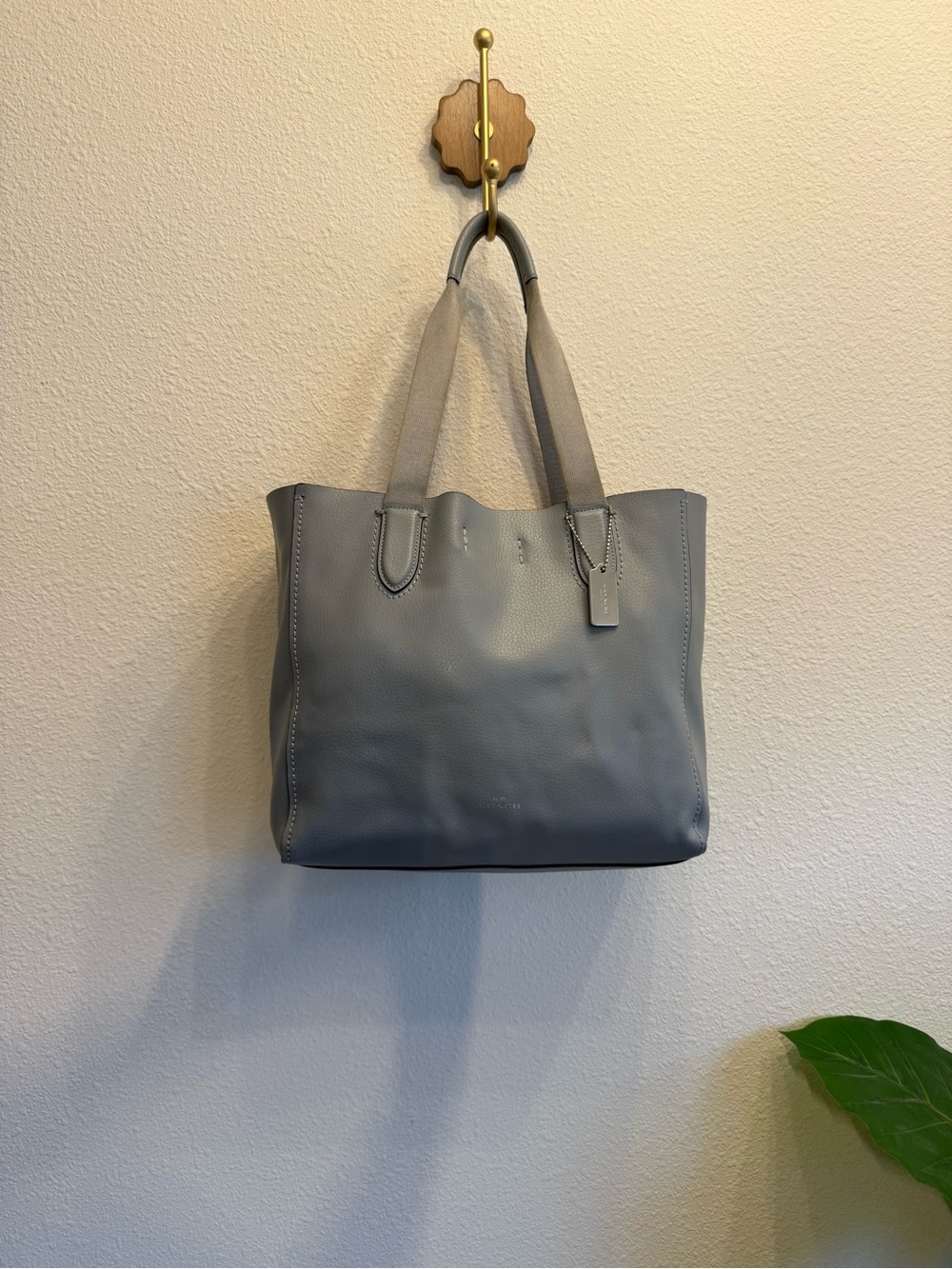 Coach Derby Leather Tote Bag Gray Pebbled Leather Shoulder Bag
